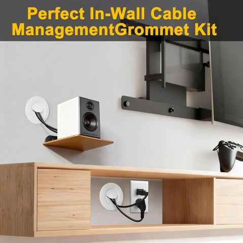 In-Wall Cable Management Kit For TV With 2 Wire Pass-Throughs And 1 Hole Saw Drill Attachment White Cord Concealer wall setup