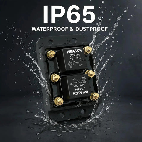 Beefy 12V Forward And Reverse Relay Module With Six Terminals For Tarpaulin Systems Winches Hoists And Snow Plows Replaces 5541100 ATP0110 High Current Reversing Motor Control Up To 80A Intermittent And 50A Continuous, IP65 sealed relay