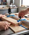 Heavy Duty T Track Clamps With Spring Nut Offer Adjustable Pressure Plate Slider For Woodworking And Metal Milling Tables Featuring 100mm Clamping Range To Nail Down Duvet Jigs Smoothly in use on a workbench