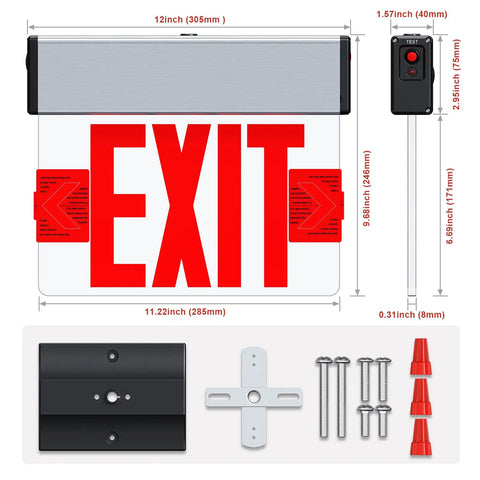 Red LED Edge Lit Exit Sign UL Listed With Battery Backup In Brushed Aluminum Housing Single Sided Clear Acrylic Emergency