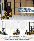 Heavy Duty Stair Climbing Cart Foldable Hand Truck With 6 Wheels For Moving Heavy Loads Up Stairs Without Straining Collapsible Design For Easy Storage In Trunk Or Closet Ready To Roll Anywhere, folded in car trunk