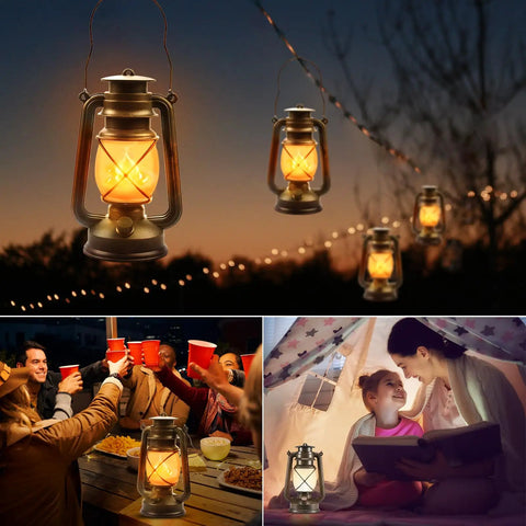 Two Pack Battery Powered LED Bronze Vintage Lanterns With Remote Control Dual Lighting Modes Flame Simulation And Ambient Glow