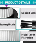 18 Pack HEPA Vacuum Filters For Compact Cordless Vacuums As Seen On TV Washable Reusable Replacement Filters With Cleaning Brush