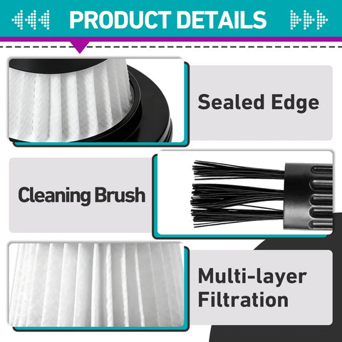 18 Pack HEPA Vacuum Filters For Compact Cordless Vacuums As Seen On TV Washable Reusable Replacement Filters With Cleaning Brush