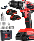 Powerhouse 21V Max Cordless Drill Driver Kit With Dual Batteries And Fast Charger 26 Accessories In Sturdy Case 30Nm Torque 2 Speed 24 1 Clutch 3 8 Inch Keyless Chuck Compact Electric Drill For Home Improvement And DIY Projects displayed