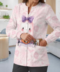 Pink Ghost Moisture Wicking Scrub Jacket For Women With Pockets Snap Front For Quick On Off Relaxed Straight Fit Built For Comfort