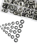 Front view: stainless steel countersunk cup washers in a plastic organizer, sizes #4-#16, 304 stainless.