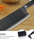 Ciieeo stainless steel crinkle potato cutter with black handle in close-up view; wavy blade for potatoes and vegetables
