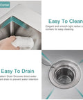 Corner and drain features of 15 Inch Bar Sink Drop In Topmount With Single Bowl 304 Stainless Steel Handmade Kitchen Bar Sink
