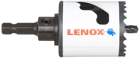 Lenox hole saw with arbor, 1-3/4 in diameter, side view with serrated teeth