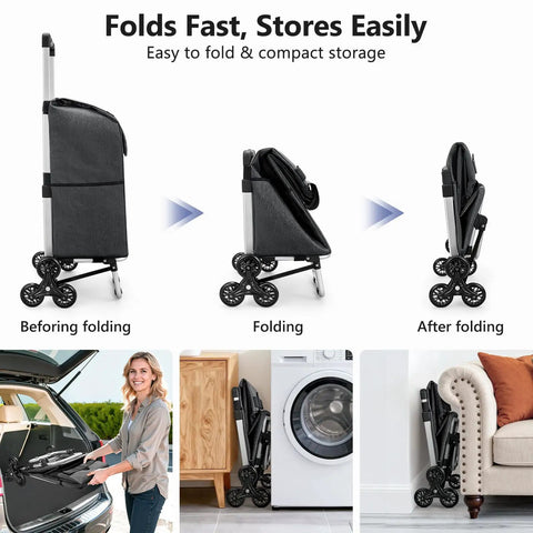 2 In 1 Aluminum Stair Climbing Cart With Foldable Frame And Waterproof Oxford Bag 300 Pounds Capacity Lightweight Durable Grocery Cart