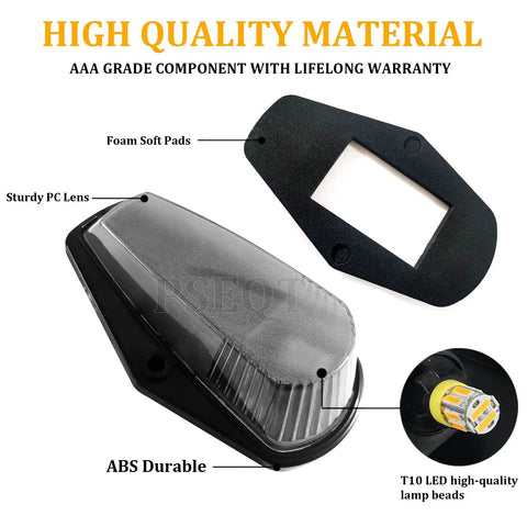Ford F150 F250 F350 Super Duty Cab Roof Marker Lights Kit with smoked PC lens and T10 LED bulb close-up view.