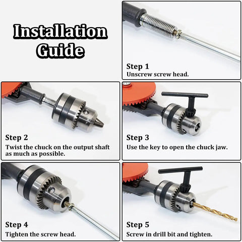 Installation guide for Workhorse Hand Drill Kit Three Eighths Inch Manual Drill With Nine Piece High Speed Steel Bit Set Chuck And Key