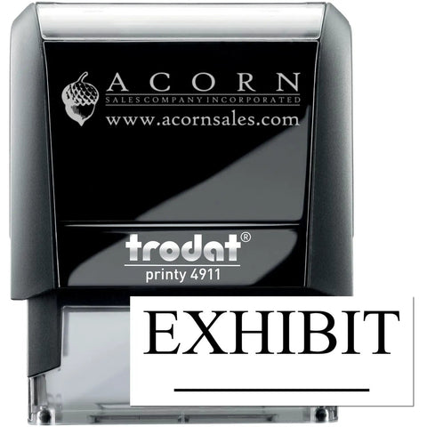 No Sweat Self Inking Exhibit Stamp With Crisp Black Ink Effortless Press Print Action For Law Clerks showing clear 'EXHIBIT' print