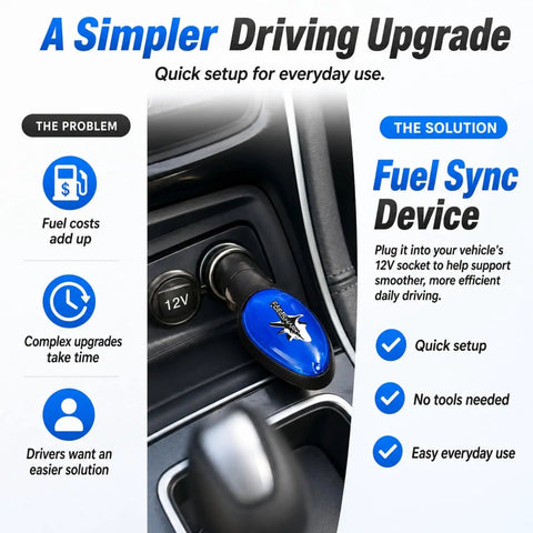 Fuel Saver 2 Pack for Cars and Trucks 2026 Upgrade Fuel Sync Device plugged into car 12V socket for fuel efficiency.