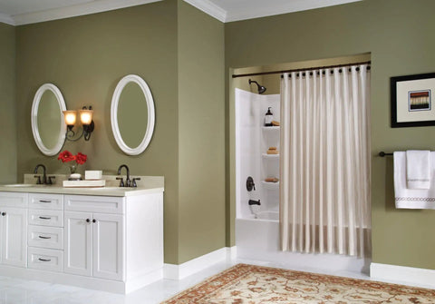 Banbury Two-Handle High Arc Bathroom Faucet In Mediterranean Bronze Finish for 8 to 16 inch widespread install in classic bathroom.