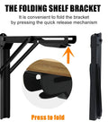 Heavy Duty Folding Shelf Brackets For Wall Mounted Shelves And Tables Space Saving Hinge Brackets, shown folded and extended