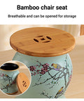 Retro Ceramic Drum Garden Stool Featuring Lively Floral Bird Details And Smart Shoe Compartment Great For Front Step Seating Or Living Room Hangouts A Totally Legit Home Staple That Drops Major Style Vibes with bamboo top and storage.