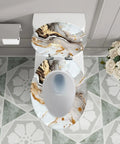 Elongated Toilet Seat White for Bathroom with marble design, top view, fits standard toilets.