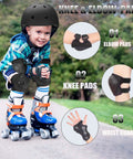 Child wearing Adjustable Kids Helmet Set For Ages 3 To 15 Perfect For Biking Skating Rollerblading Scooters And More Dial Fit Protection