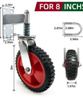 Heavy Duty Gate Wheel Caster For Metal And Wood Gates, 8 Inch Wheel, 360 Degree Swivel Spring Loaded, side view with measurements