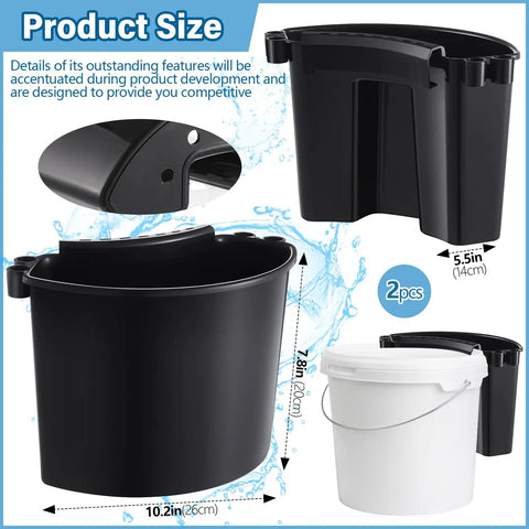 Two Pack Car Detailing Bucket Organizer Set With 10.2 x 7.8 x 5.5 Inch Buckets Caddy shown in black next to a white bucket