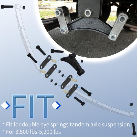 Trailer Shackle Kit For Double Eye Springs 3,500 Lbs To 5,200 Lbs Dual Axle Upgrade diagram showing fit with components displayed