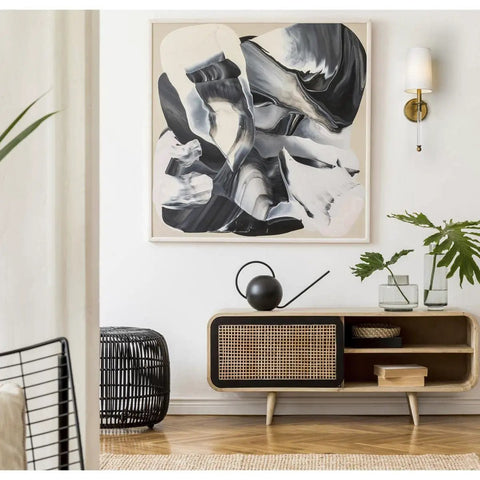 One Light Wall Sconce 808-1S-RB-WH Brass Finish, Dope Transitional Coastal Style with painting in modern living room