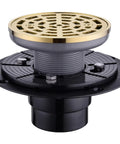 4-1/4 Inch Shower Drain in Brushed Gold Stainless Steel With Removable Quadrato Grate Includes Drain Flange Kit