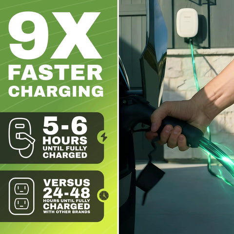Level 2 EV Charger With NACS For Tesla And All Plug-In Vehicles, No Adapter Needed, 48 Amp Home EVSE in use outdoors
