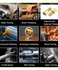 Various processes using Garage Grade Mini Metal Lathe Machine With Fast Electric Gear Shift And No Sweat Metric Imperial Conversion 1100W Brushless Motor.