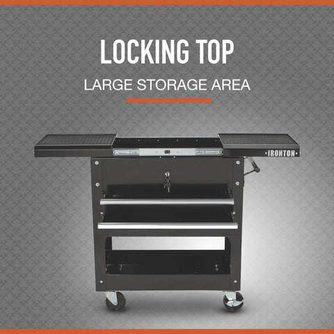 Front view of a 28 Inch Two Drawer Tool Cart With Locking Top And Smooth Rolling Ball Bearing Slides, 350 Pound Capacity.