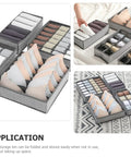 Four Piece Slick Underwear Storage Organizers Featuring Nifty Grid Layouts For Foldable Oxford Fabric Drawer Bins And Wardrobe Packing Boxes keeping bras and socks neat in storage.