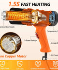 Heavy Duty 1850W Hot Air Tool with 1.5 Second Fast Heat, dual speed, four nozzles, cross-section view showing internal components