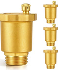 Value Packed Four Pack Brass Automatic Float Valve Three Quarter Inch Male NPT Thread Air Release Bleeder Vent Valve Diaphragm Pipe Fitting Adapter For Hot Water Radiators Boilers HVAC Exhaust Systems shown together