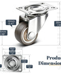 Smooth Operator 1 Inch Silent Rubber 360 Degree Swivel Plate Casters dimensions illustration showing sizes and details.