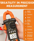 Bluetooth Clamp Meter For Electricians And DIY Projects TRMS 6000 Counts With NCV Data Hold showing AC DC measurement