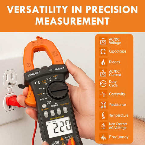 Bluetooth Clamp Meter For Electricians And DIY Projects TRMS 6000 Counts With NCV Data Hold showing AC DC measurement