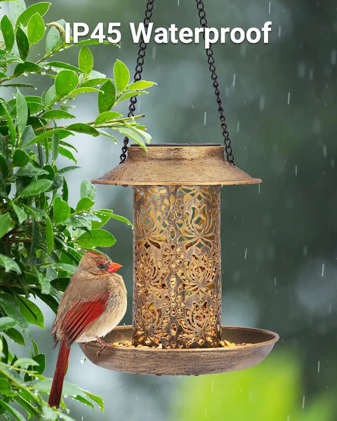 Solar Bird Feeder For Outdoors Hanging And Garden Lantern Style Metal Wild Bird Feeder With S Hook Gift For Bird Lovers