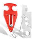 Two Pack Portable Door Lock Set For Extra Security And Privacy Great For Travel Hotels Homes Apartments Dorms And College Use Prevents Entry From Outside Not Even With A Key For Peace Of Mind showing red and silver lock parts