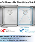 Instruction image showing how to measure for Stainless Steel Kitchen Sink Grid And Protector For Center Drain Bottom Rack.