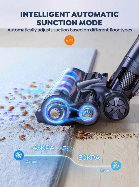 Dual Battery Cordless Vacuum Cleaner With 110 Minutes Run Time 45KPa Suction 550W Brushless Motor Auto Suction Adjustment
