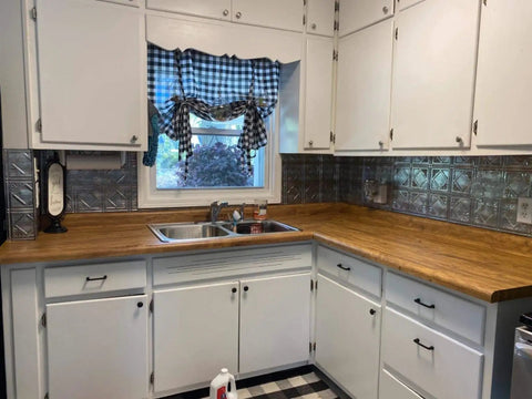 Kitchen with wood look peel and stick contact paper for desk and computer table DIY easy install self removable waterproof vinyl.
