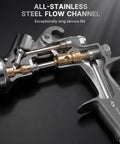 Cutaway view of Heavy Duty LVLP Auto Paint Sprayer showing all-stainless steel flow channel for durability and performance.