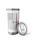 Airplane Pilot American Flag Design Stainless Steel Insulated Tumbler With Dual Wall Keeps Drinks Hot Or Cold Leak Proof Clear Slider Lid BPA Free White Finish
