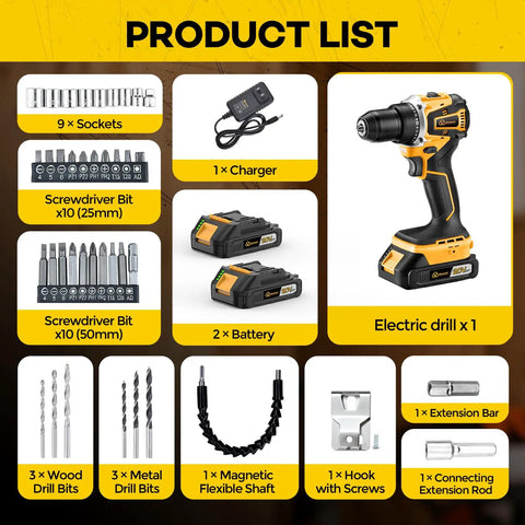 Cordless Drill Set and Driver Kit With 20V Power, Dual 2Ah Batteries, Charger, 40N Torque, 20+1 Clutch Settings in product list