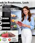 Woman using 11 In 1 Smart Food Vacuum Sealer With 95 KPa Power, Built In Cutter And Bag Storage, Progress Display