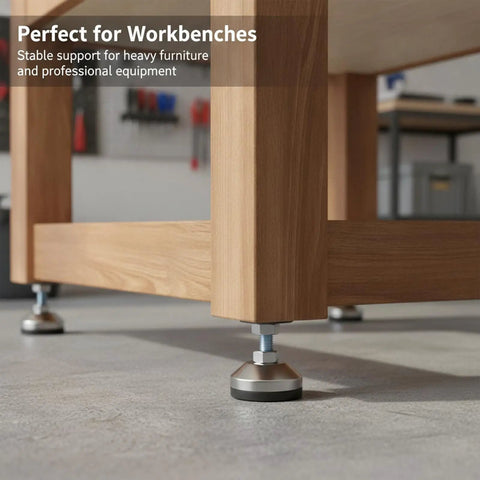 Beefy Adjustable Foot Levelers With 2.36 In Dia Base, M12 Thread, 5280 Lb Load Rating used on workbench, 304 stainless steel, non-slip base