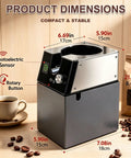 Smooth Operator Automatic Espresso Portafilter Cleaner and Quiet Knock Box Replacement for 58mm Machines, showing dimensions and features.
