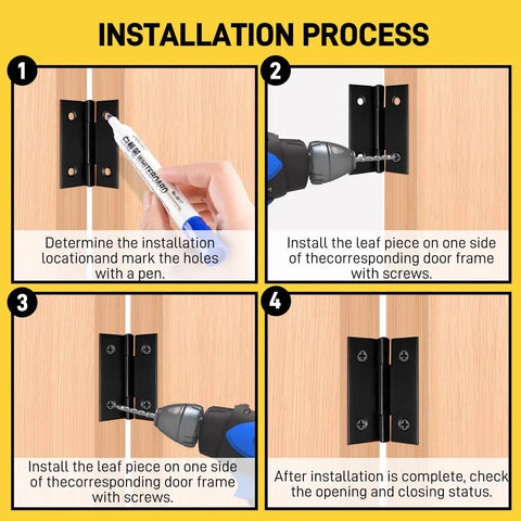 Installation process of 2-Inch Stainless Steel Mini Hinges Set With 48 Screws for DIY Wood Boxes, step-by-step visual guide